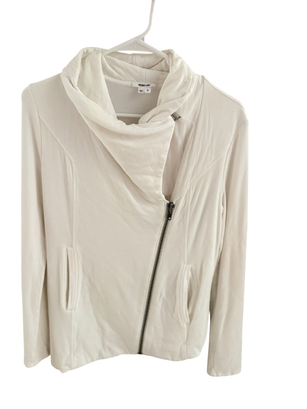Helmut Lang Women’s White Minimalist Asymmetrical Designer Rayon Zip Jacket